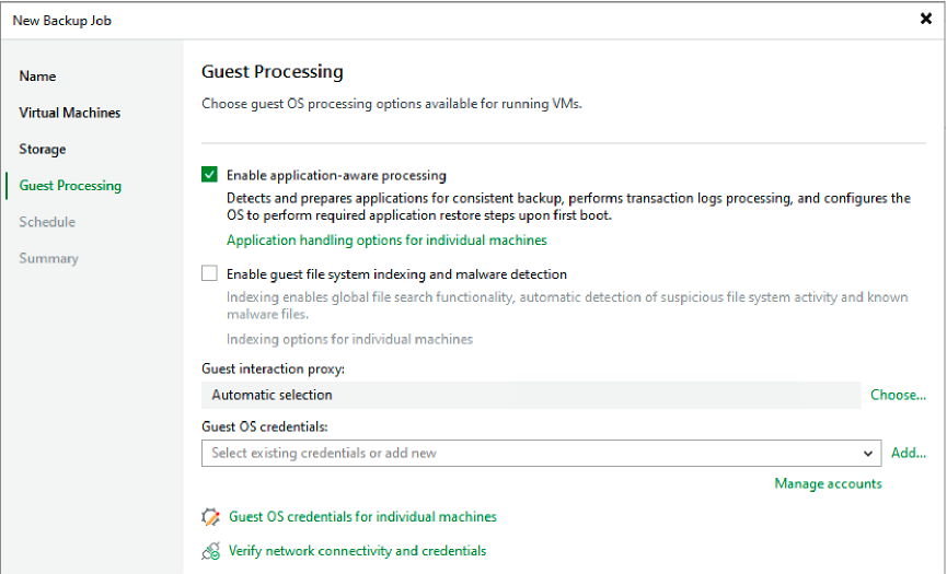 Включение application-aware processing