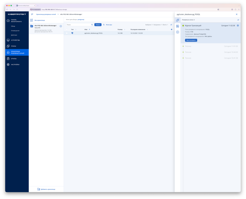 PostgreSQL: копии в хранилище NFS